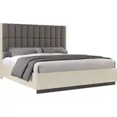 Seville King Bed in Beige, Brown Metal Lacquer & Brown Fabric